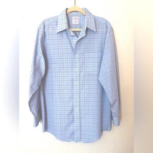 Brooks Brothers Blue Checkered Button Down Shirt, Size 15.5